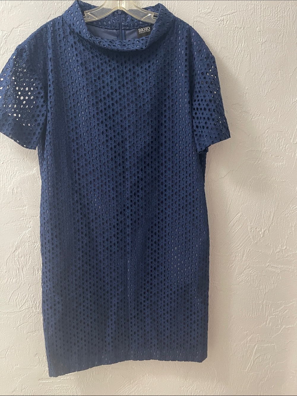 BIGIO Navy Eyelet Dress size 10. Made in USA 100% Cotton